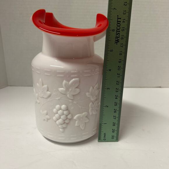 Vintage 1960's Kanawha Milk Glass Pitcher Encased with Red Glass - Picture 10 of 10